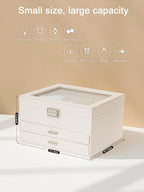 Clear Lid Jewelry Box,3 Layers Jewelry Organizer Large Multi-Functional Jewelry Storage Box with 2 Drawers,Jewelry Display Case of Rings Earrings Necklace Bracelets for Women Girls (Light gold)