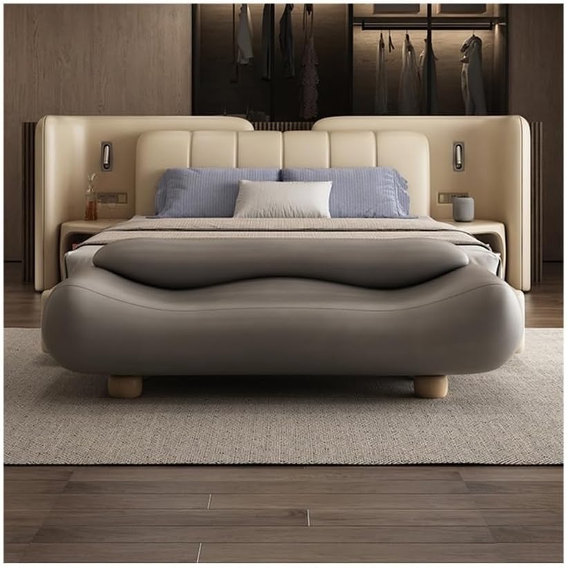 Modern High-end Wavy Bedroom Bed End Stool with Backrest Spring Bedside Couch...