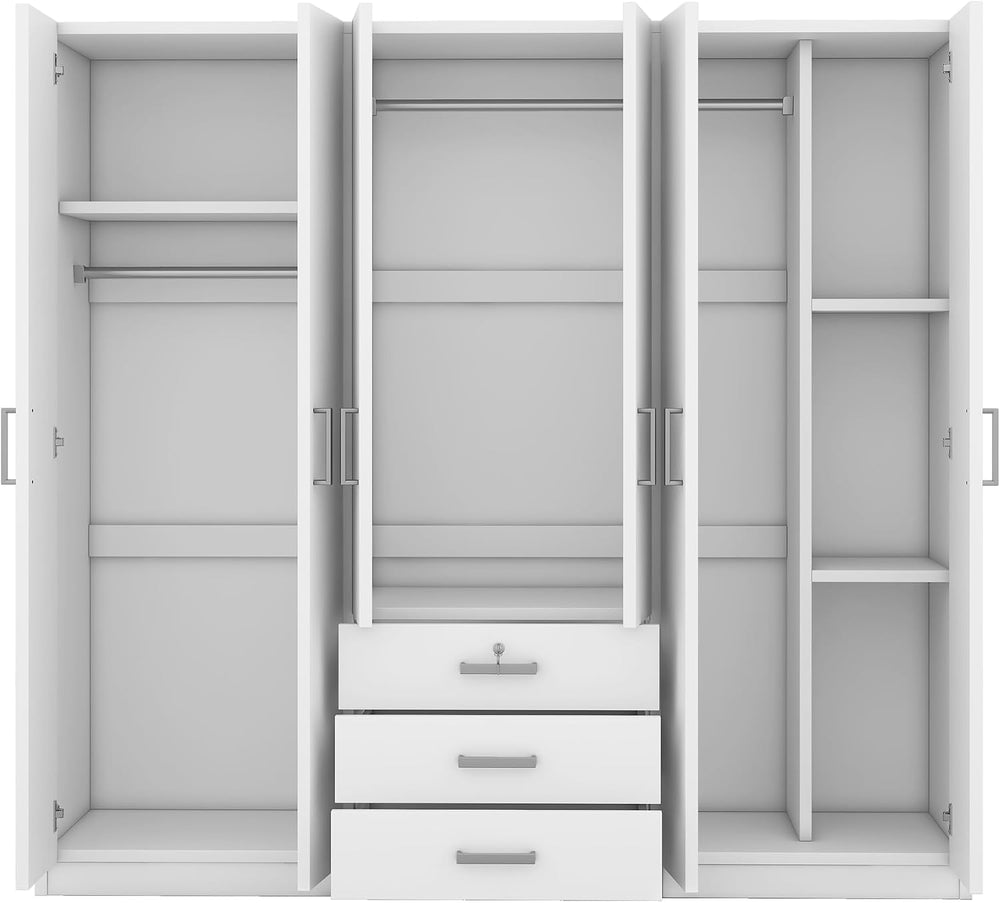 Merax Large White 6 Doors Wooden Wardrobe, Bedroom Tall Armoire Closet Organi...