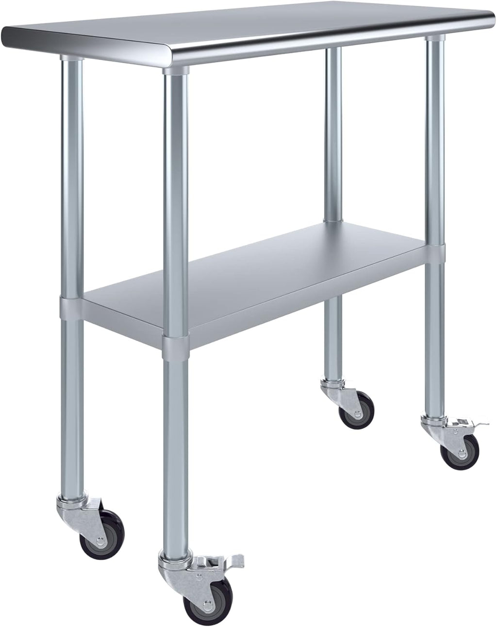 AmGood 18" x 36" Stainless Steel Work Table with Casters | Heavy Duty Metal Utility Table On Wheels | Kitchen Island Cart