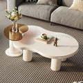 Modern Nesting Coffee Table Set of 2 Irregular Cloud Shape Cream White Center Table Space Saving eAccent Tables for Living Room Apartment Bedroom Office Minimalist Decor