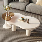 Modern Nesting Coffee Table Set of 2 Irregular Cloud Shape Cream White Center Table Space Saving eAccent Tables for Living Room Apartment Bedroom Office Minimalist Decor
