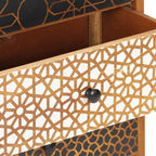 Mid-Century Modern Sideboard with Six Drawers, Solid Mango Wood and MDF Construction, Brown Lacquered Finish with Geometric Printed Patterns, Ample Storage for Dining