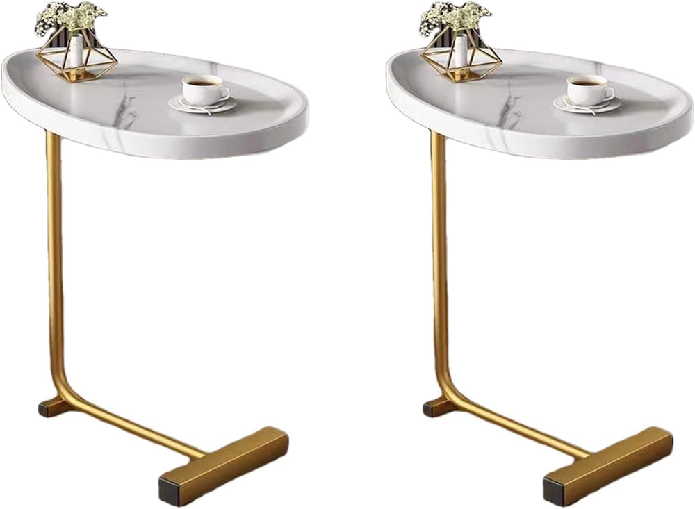 C-Shaped End Table, Small Side Table for Couch, Sofa Table with Metal Frame T...