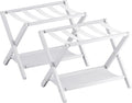 Luggage Rack, Set of 2, Folding Suitcase Stand with Storage Shelf, Premium Bamboo Luggage Holder for Guest Room, Bedroom, Hotel, Closet, Holds up to 135 lb (White)