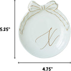 COLLECTIVE HOME - Personalized Initial Ceramic Jewelry Tray with Bow, Christmas Gift Ideas for Women, Small Gift for Girlfriend Wife, Ring Holder, Earrings Dish, Birthday Gift for Her (X)