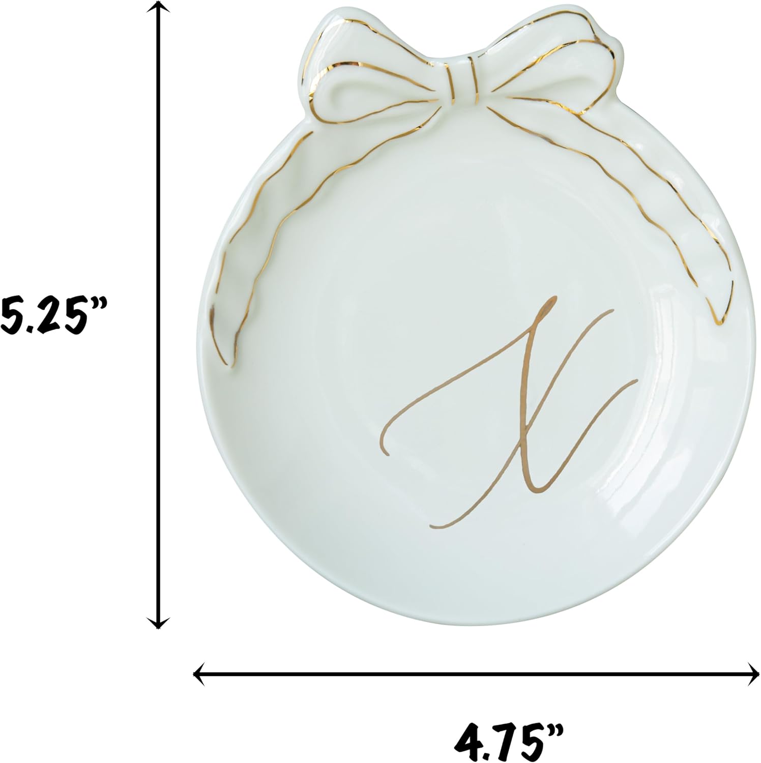 COLLECTIVE HOME - Personalized Initial Ceramic Jewelry Tray with Bow, Christmas Gift Ideas for Women, Small Gift for Girlfriend Wife, Ring Holder, Earrings Dish, Birthday Gift for Her (X)