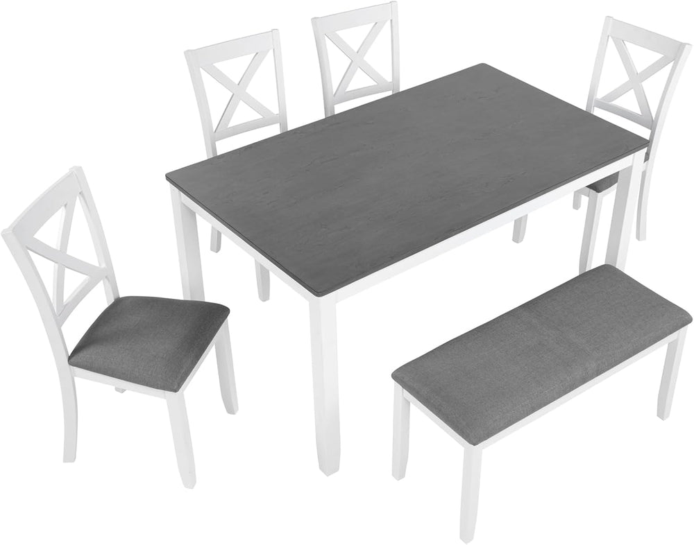 Merax 6-Piece Farmhouse Dining Table Set with Chairs and Bench, Wood Kitchen ...