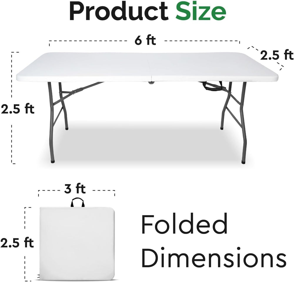EconoHome 6ft Folding Table with Handle | Heavy-Duty Foldable Table | Portabl...