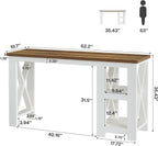 Tribesigns 62" Kitchen Island with Storage, Stationary Island Table | 2-Tier Open Storage Shelves, X-Frame Structure, Counter Height Table for Kitchen, Dining Room, Rustic Brown & White