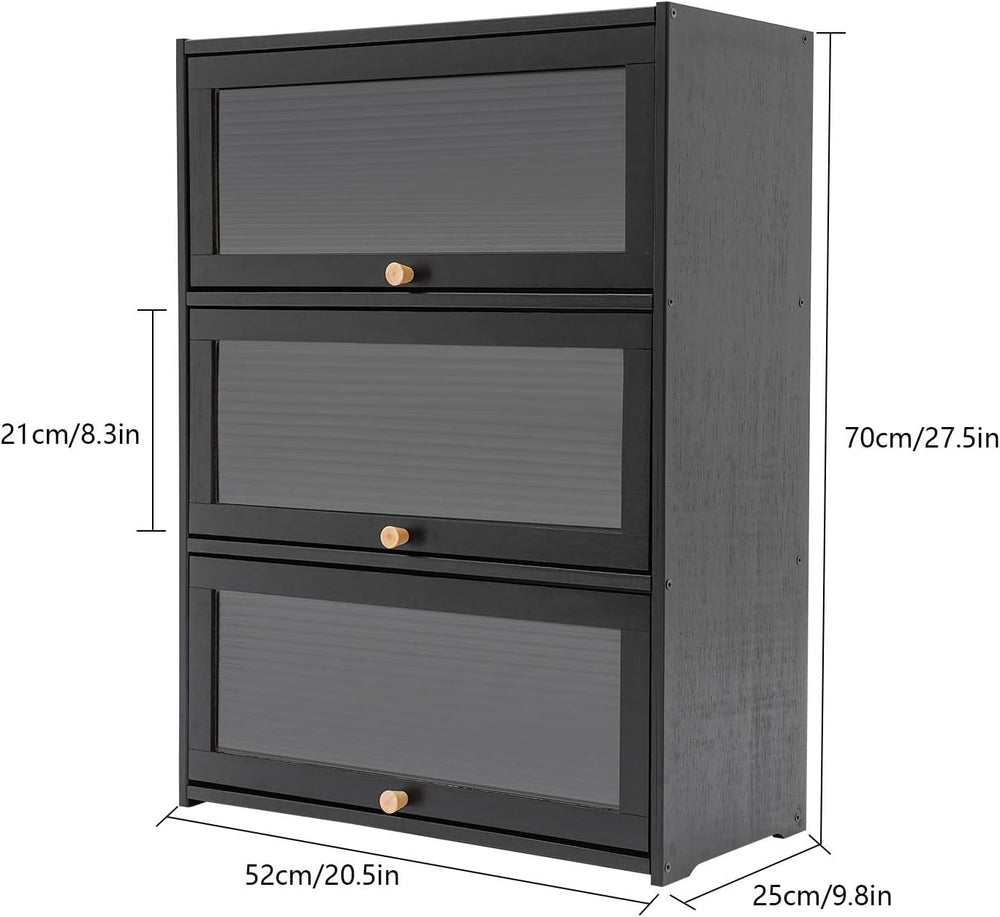 3 Tier Kitchen Pantry Storage Cabinet with with 2 Sliding Striped Glass Doors...