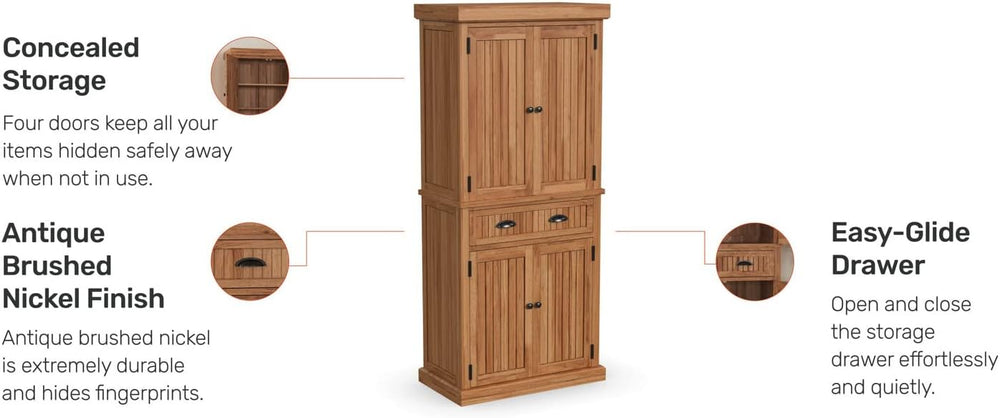 Homestyles Nantucket Natural Wood Pantry with Four Doors