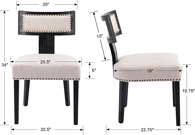 Mid Century Modern Dining Chairs Set of 2 Linen Fabric Upholstered Kitchen Side Chairs with Nailhead Trim, Modern Kitchen Armless Solid Wood Dining Chairs, Beige