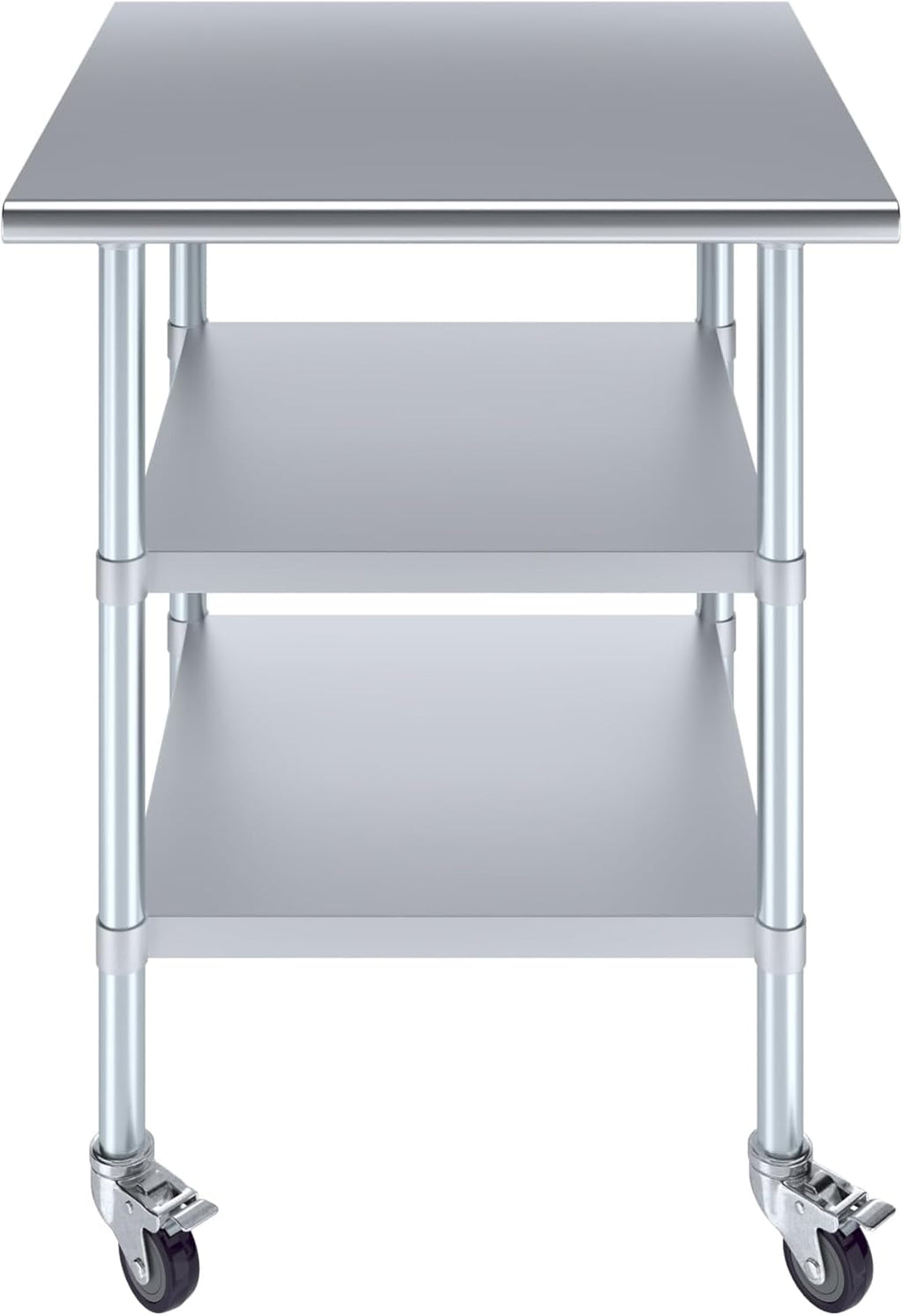 AmGood Stainless Steel Work Table with 2 Shelves and Casters | Metal Utility Table On Wheels (Stainless Steel Work Table with 2 Shelves + Casters, 30" Long x 30" Deep)