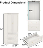 White Armoire Wardrobe Closet with Drawers: Wardrobe Closet for Hanging Clothes, Modern Bedroom Armoires with Hanging Rod, Wardrobes Closets with Doors and Shelves (White, 31.5")