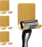 4-Pack Self-Adhesive Waterproof Hooks - Heavy-Duty Metal Razor Holder for Shower, Bathroom or Kitchen Organization,Stylish Gold Towel & Loofah Wall Hangers