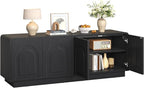 Bestier 63" Mid Century Modern TV Stand for Living Room, Wood Media Console Cabinet for TVs up to 70", Entertainment Center with 4 Arched Doors, Hidden Storage & Adjustable Shelves, Black