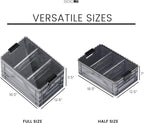 SIDIO CRATE Pro Pack - Two Full Size and One Half Size Heavy Duty Stackable Storage Bins, Totes, Containers with Lids and Dividers - Durable Organizer for Home, Office, Garage, and Outdoor Use - Gray