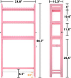 Homykic Bamboo Over The Toilet Storage Shelves, 3-Tier Above Toilet Storage Organizer Rack with 3 Hooks, Freestanding Bathroom Tower Shelf Unit for Small Space, No Rust, Easy to Assemble, Pink