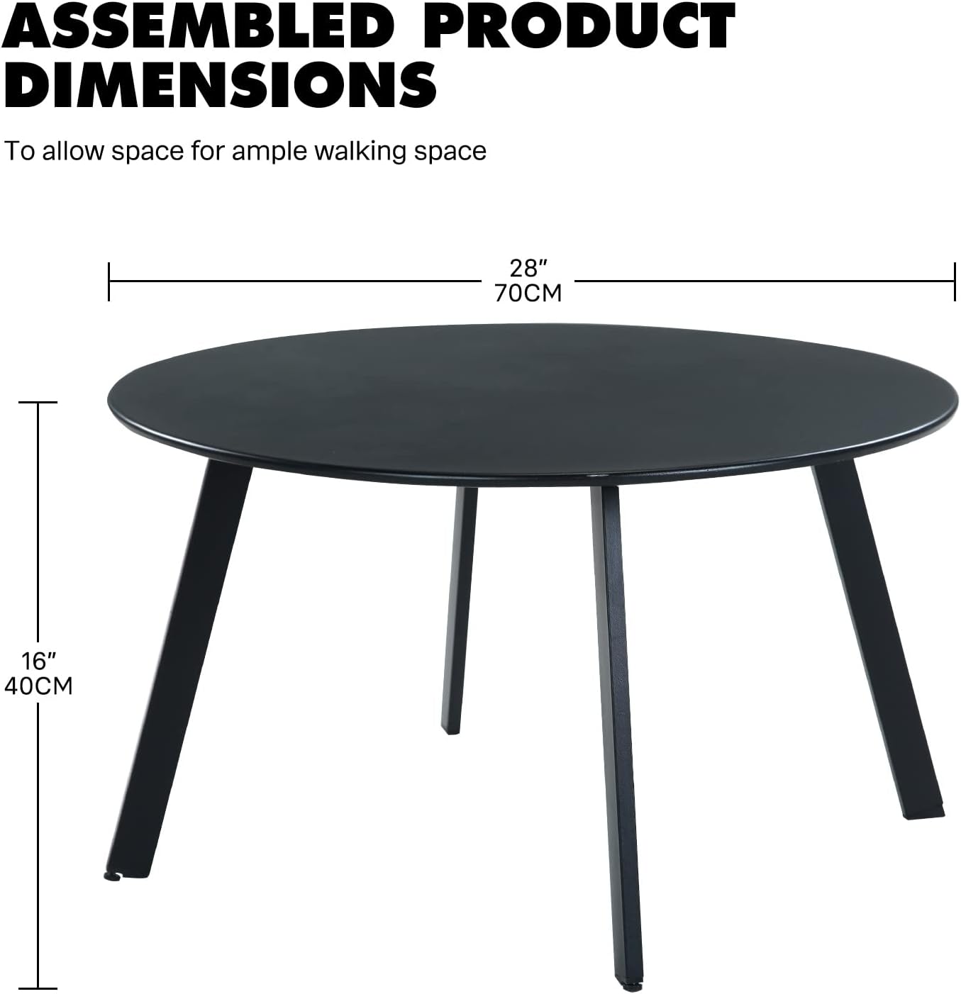 Grand Patio Round Steel Patio Coffee Table, Weather Resistant Outdoor Large Side Table, Black…