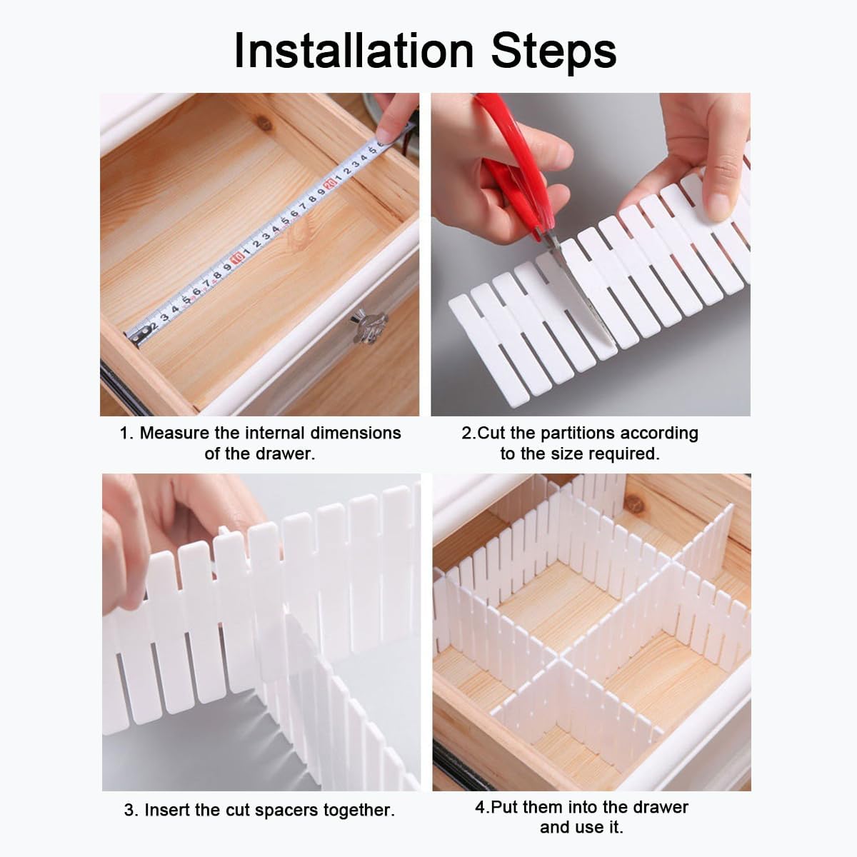 24pcs freely adjustable drawer dividers for organizing messy clothes, cosmetics, stationery, tableware, daily sundries, suitable for kitchen, living room, bathroom, study, office (blue)