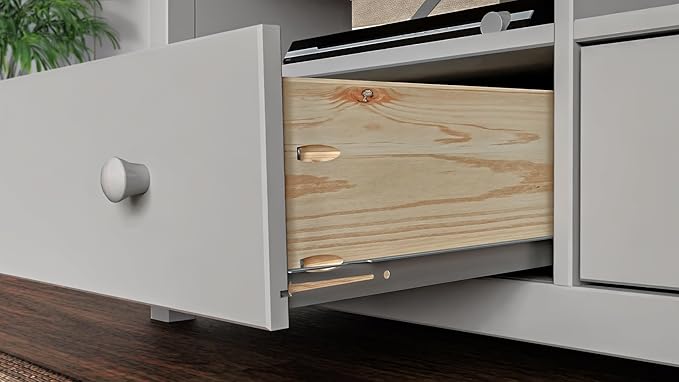 Handcrafted Solid Oak TV Stand Entertainment Center - Elegant Gray/Pine Media Console with Spacious Storage Drawers & Open Shelves - Sturdy Wood Cabinet Fits TVs up to 55 Inches