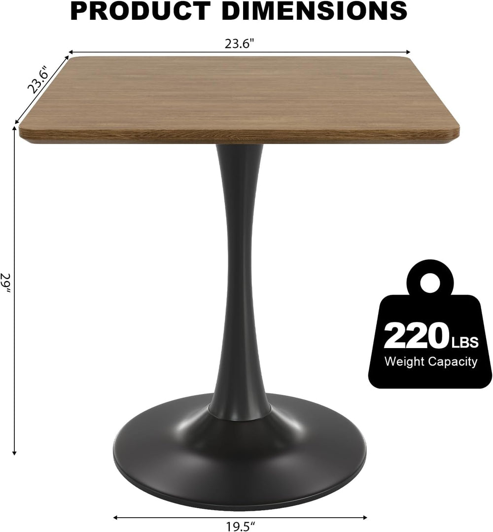 Walnut Square Tulip Table for 2, 24 Inch Small Dining Table with Metal Pedest...