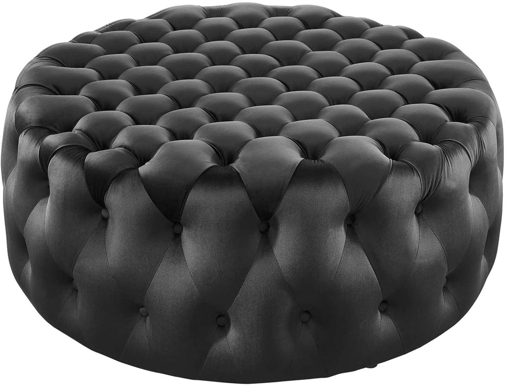 Modway Amour Tufted Button Large Round Performance Velvet Ottoman in Black