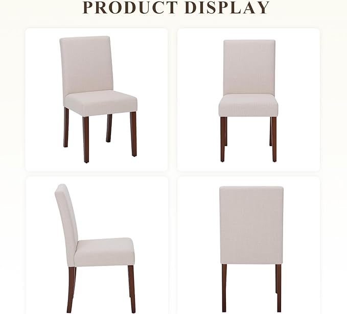 Upholstered Dining Chairs Set of 6, Modern Fabric Dining Room Chair, Wooden Dining Chair, Kitchen Side Chairs, Farmhouse Dinner Chair with High Back for Kitchen, Beige
