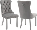 Velvet Dining Chairs Set of 2, Kitchen & Dining Room Chairs, Upholstered Dining Chairs with Back Ring Pull and Silver Solid Wood Legs, Modern Tufted Kitchen Chairs for Dining Room, Light Grey