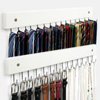 Wall Mounted Tie & Belt Rack Organizer - 2 Pack, 28 Hooks Hold 40 Ties & 40 Belts, 180° Rotating Space Saving Design, Sturdy Wood Decorative Wall Storage (White)
