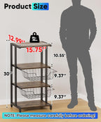 Media Stand with Two Detachable Baskets, 4-Tier AV Media Stand Corner Shelf for DVD Players/Cable Boxes/Games Consoles, Audio Storage Rack for Living Room, Gaming Room, Music Studio, Black