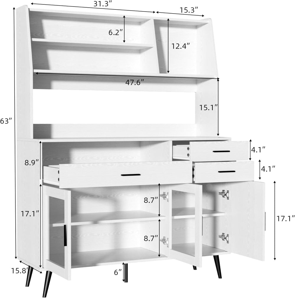 VOWNER Kitchen Hutch Storage Cabinet, Freestanding Kitchen Pantry with 2 Glas...