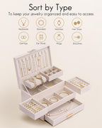 Vlando 3 Layer Jewelry Box - Women Jewelry Box with Retractable Tray - Jewelry Organizers with Drawer for Necklaces, Rings, Bracelets, Earrings, Gift for Couples Mom Girls - Pink