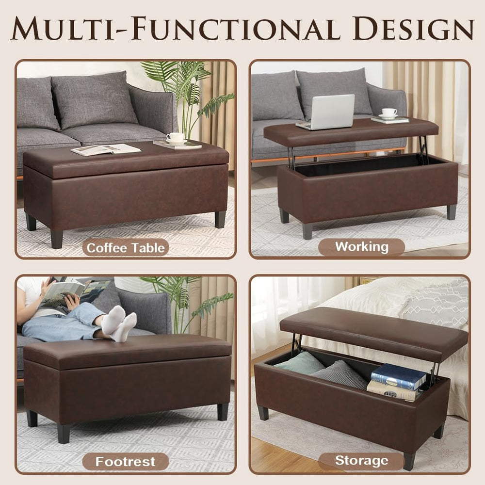 Homebeez 42" Storage Ottoman Bench, Lift Top Faux Leather Storage Bench ...
