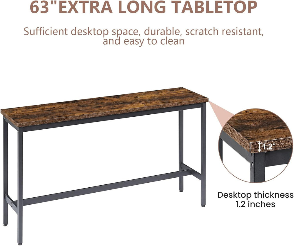 Bar Table and Chairs Set for 3, 63" L Rectangle Sofa Table, Brown | Bar ...