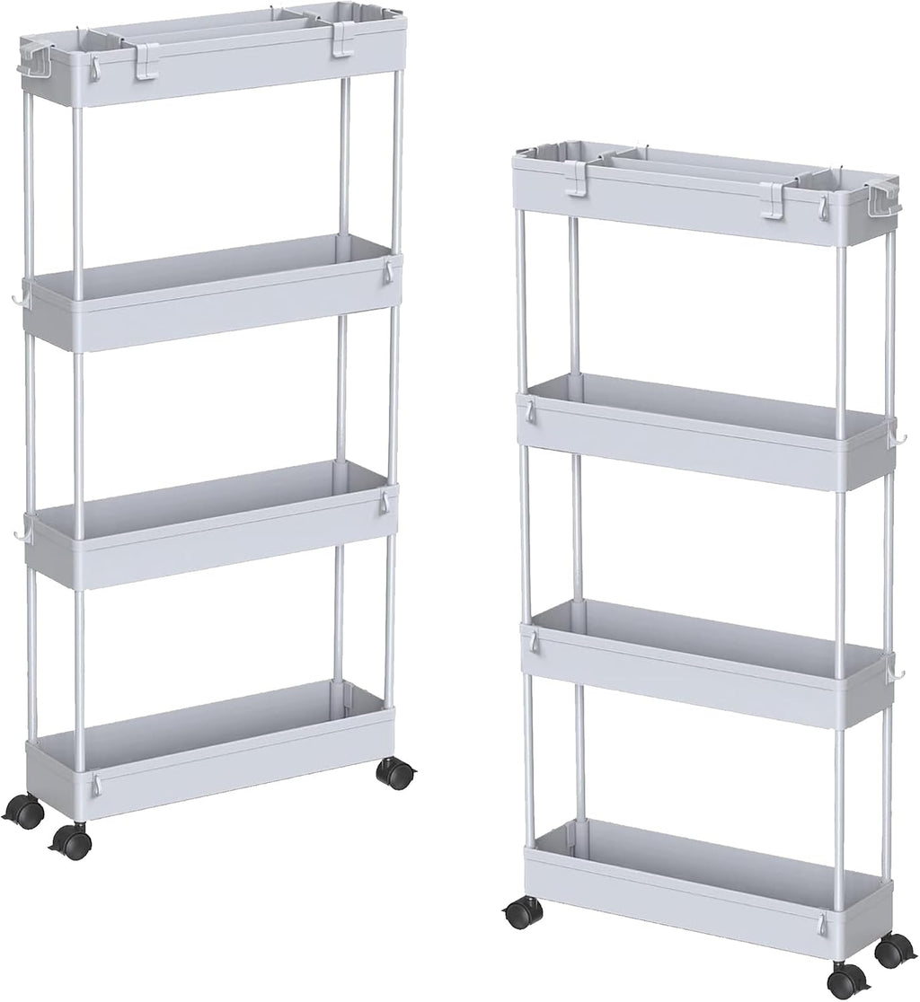 SPACELEAD 2-piece Set Slim Storage Cart 3 Tier,Bathroom Organizer Rolling Utility,Mobile Shelving Unit Slide Out for Office, Kitchen, Laundry Room & Narrow Places