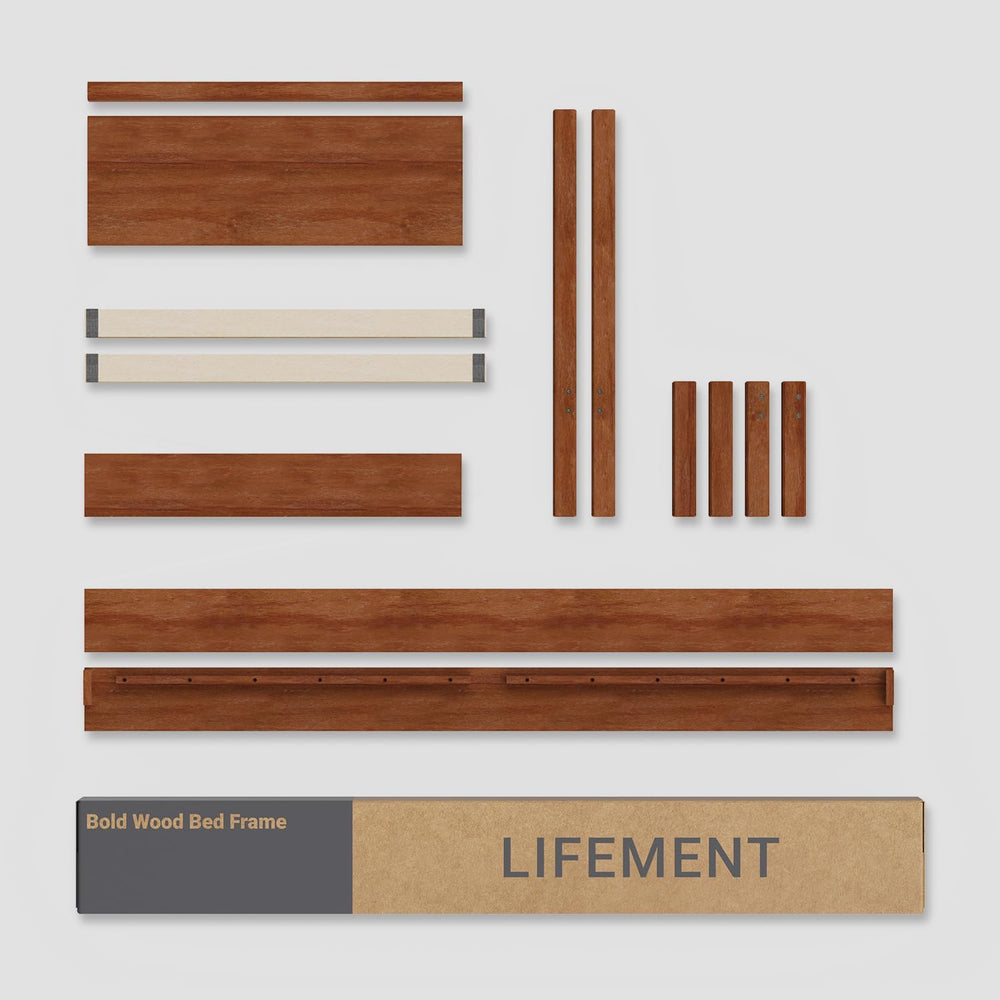 LIFEMENT Signature Wood Platform Bed Frame with Headboard, Essential, Noise F...