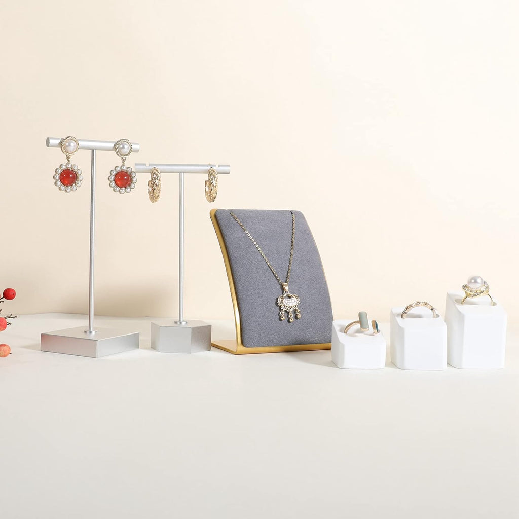 GemeShou Grey Necklace display stand, Velvet Jewelry necklace display holder for selling, small metal earring neck storage organizer, online jewelry photography props【Grey】