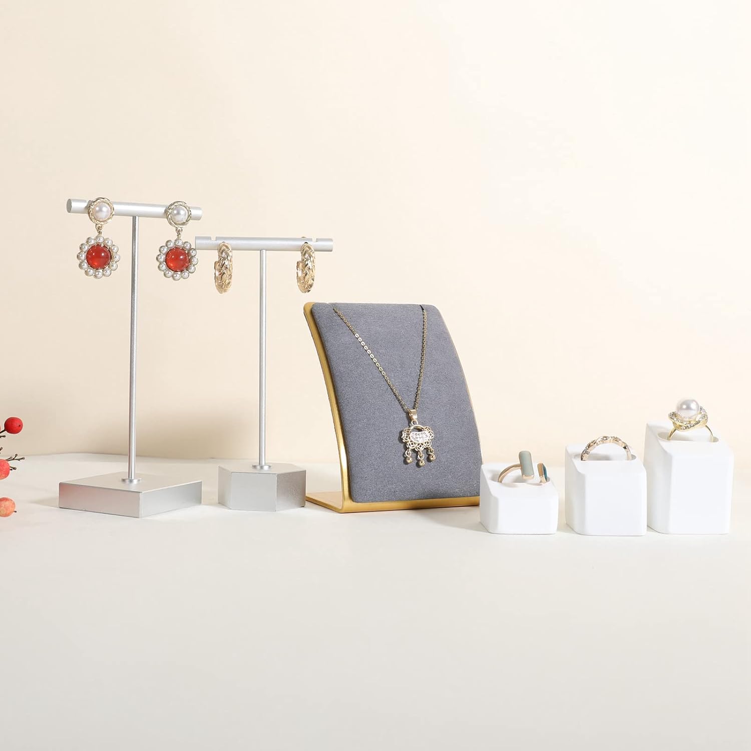 GemeShou Grey Necklace display stand, Velvet Jewelry necklace display holder for selling, small metal earring neck storage organizer, online jewelry photography props【Grey】