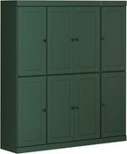 Palace Imports Solid Wood Pantry Cabinet - 71.5" Tall x 65" W - Wood Storage Cabinet w/ 8 Shaker Wooden Doors, 12 Adjustable Shelves - Kitchen Cupboard - Green, 100% Eco-Friendly Pine, Made in Brazil