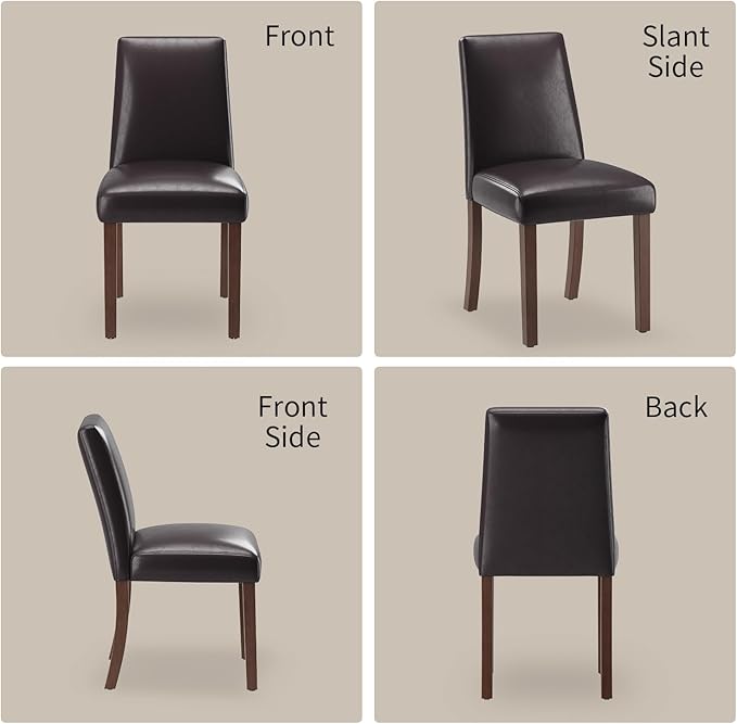 Dining Chairs Set of 4, Modern Dining Room Chairs with Wooden Legs, Faux Leather Upholstered Kitchen Farmhouse Parsons Chairs for Restaurant & Cafe- Dark Brown