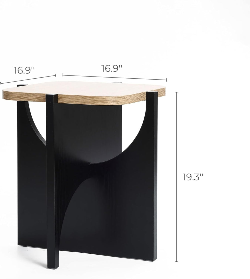 LuxenHome Modern Square Side Table, 19" Black & Brown Wood Accent En...