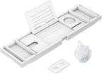 Zhuoyue Bamboo Bathtub Tray, Expandable Premium Bath Tray for Luxury Bathroom, Adjustable Bath Accessories for Tub with Soap Towel Book Holder, Extendable 29.5-43.3" White