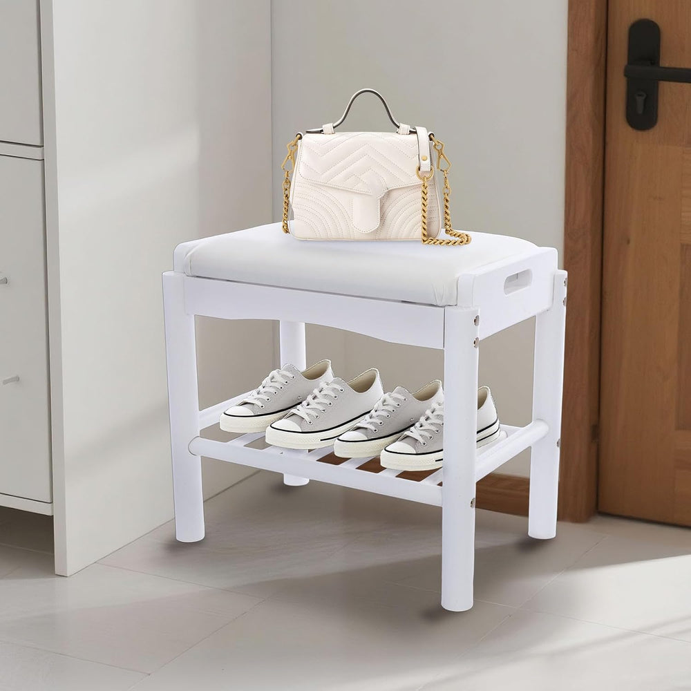 Shoe Bench with Cushion, 2-Tier Bamboo Shoe Rack Bench, Entryway Shoe Storage...