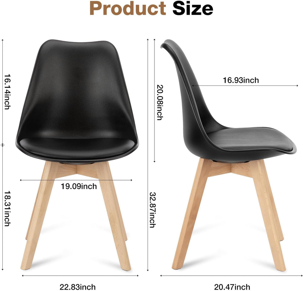 OLIXIS Dining Chairs Set of 4, PU Leather Upholstered Kitchen Chairs with Solid Wood Legs, Mid Century Modern Accent Chair for Living Room, Bedroom, Patio, Black