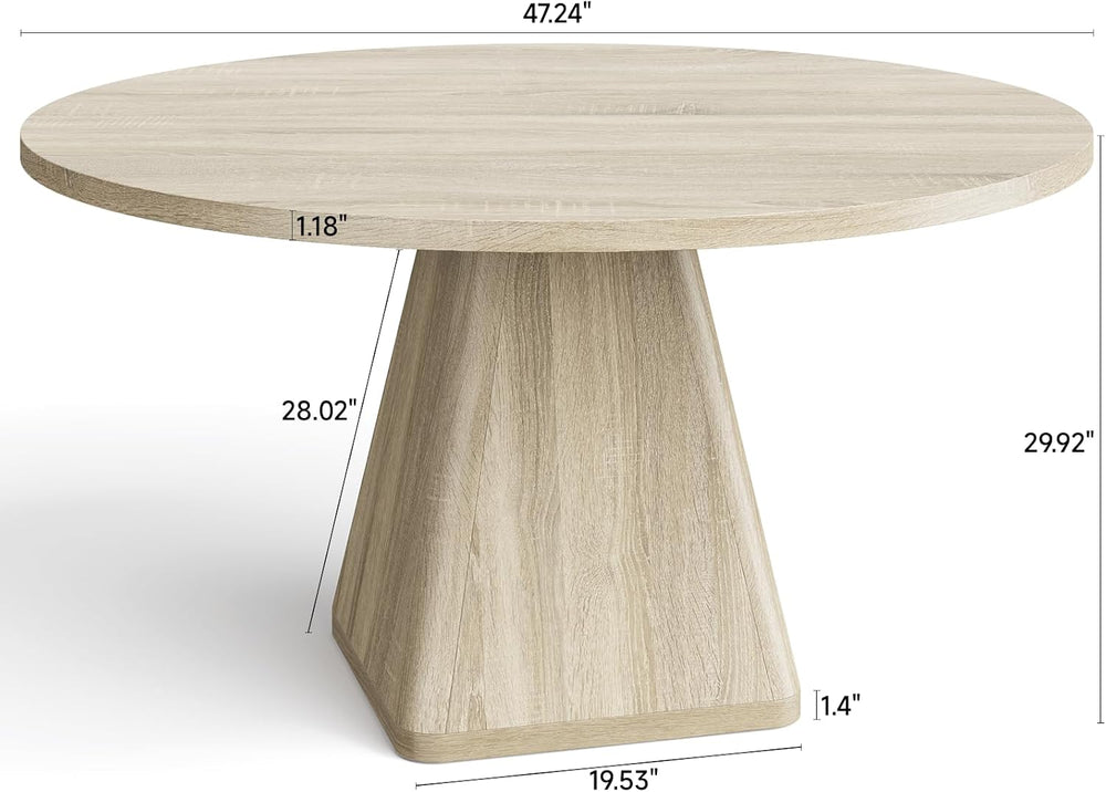ONBRILL 47 Inch Round Dining Table for 4-6,Square Pedestal Base,Oak | Circle ...