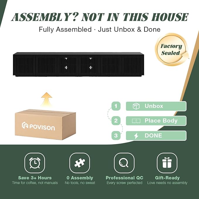 POVISON Full Assembled Mid Century Modern TV Stand, 118” Extra-Large Entertainment Center for 100 inch TV, Wood Slatted TV Media Console with Storage for Living Room Bedroom