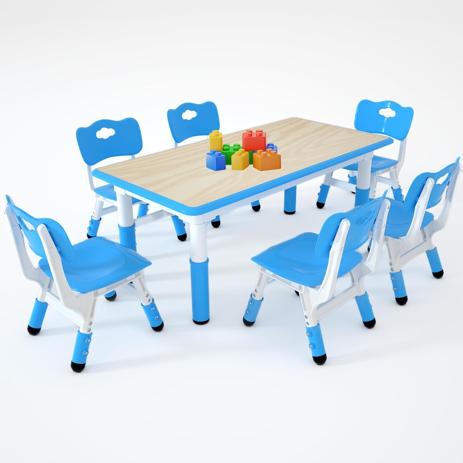 LulliSpace Kids Study Table and 6 Chairs Set,Height Adjustable Table and Chairs for Children and Toddlers,47.2"X23.6"Graffiti Desktop,Suitable for Daycare,Classrooms, Home