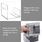MyGift 2 Pcs Clear Acrylic CD Holder Racks, Stackable CD Storage Box, Music Disc DVD Display Cases, Modern Media Cassette Organizers with Cutout Carrying Handles